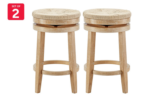 Set of 2 Shangri-La Chesil Solid-Wood Woven Swivel Bar Stools - Auzzistore