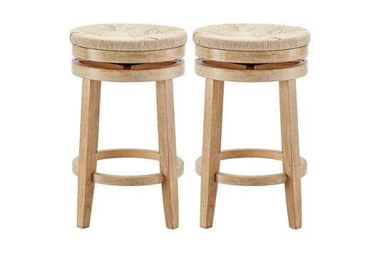 Set of 2 Shangri-La Chesil Solid-Wood Woven Swivel Bar Stools - Auzzistore