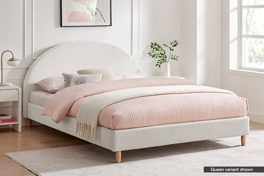 Shangri-La Carmel Boucle Bed Frame (White, Double)