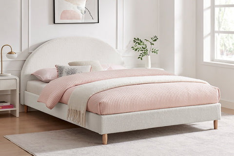Shangri-La Carmel Boucle Bed Frame (White, Queen) - Auzzistore