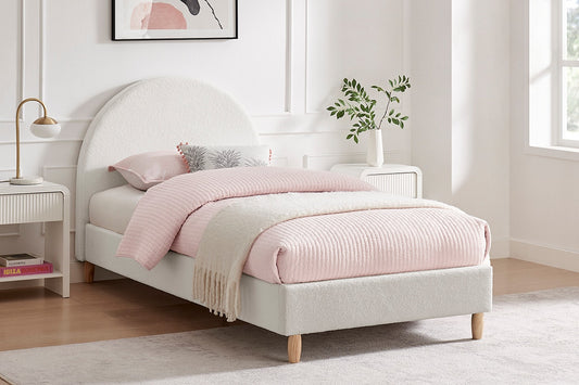 Shangri-La Carmel Boucle Bed Frame (White, Single)