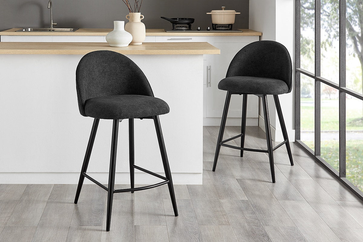 Set of 2 Shangri-La Charley Curved Back Bar Stools (Black/Black)