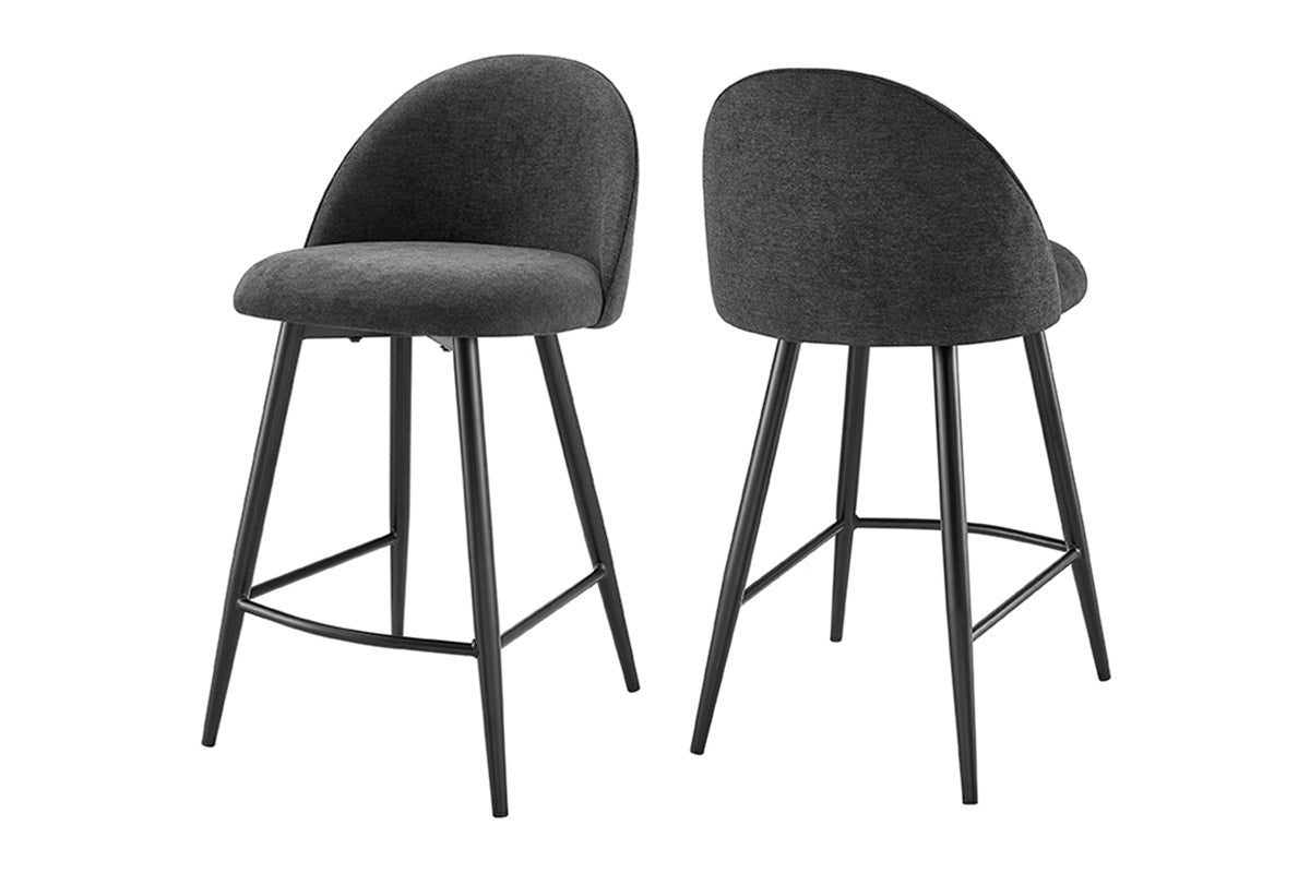 Set of 2 Shangri-La Charley Curved Back Bar Stools (Black/Black)