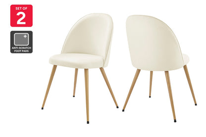 Set of 2 Shangri-La Charley Curved Back Dining Chairs (Off White/Wood)