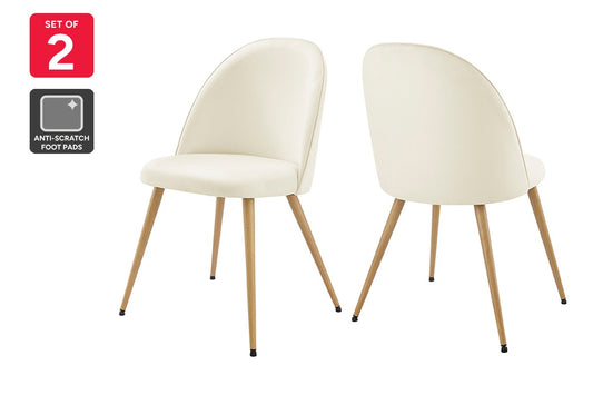Set of 2 Shangri-La Charley Curved Back Dining Chairs (Off White/Wood)