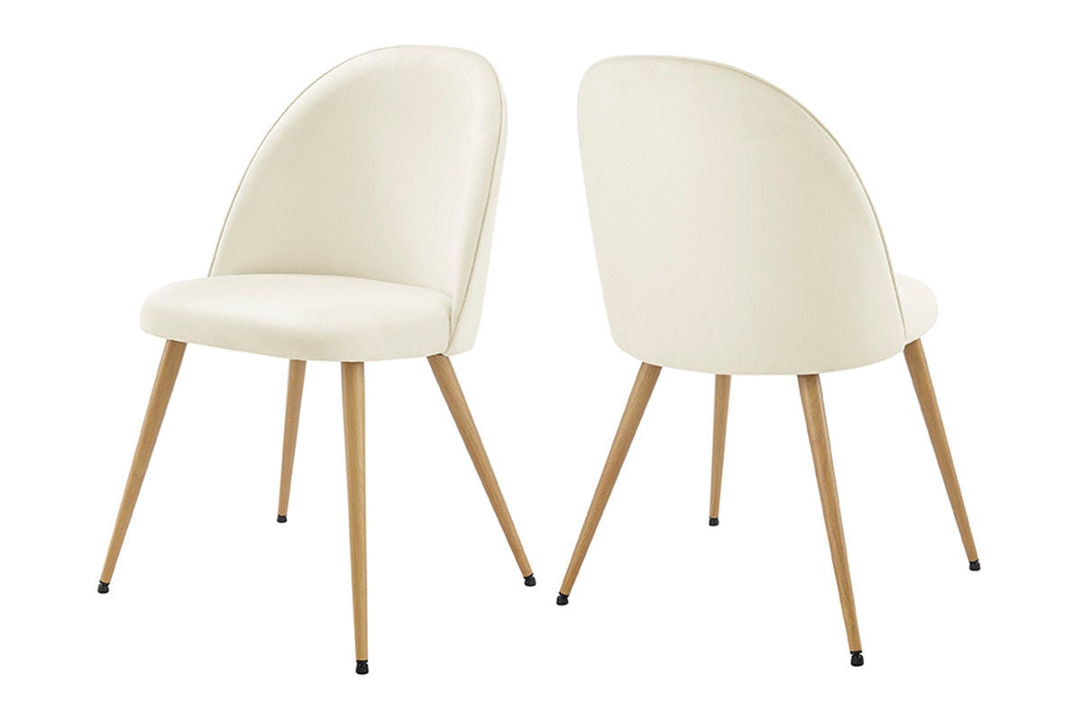 Set of 2 Shangri-La Charley Curved Back Dining Chairs (Off White/Wood)
