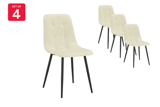 Shangri-La Set of 4 Dover Dining Chairs (Cream, Velvet) - Auzzistore