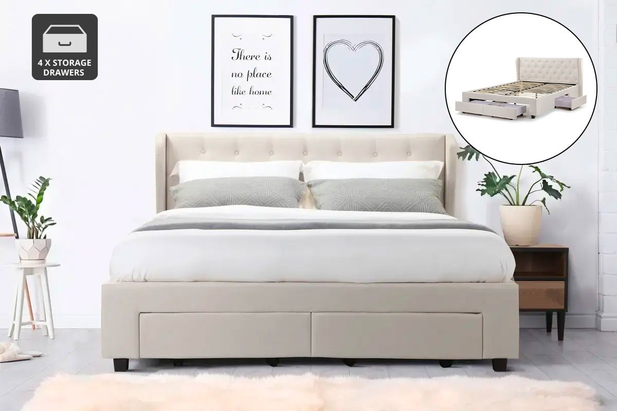 Shangri-La Marseille Storage Bed Frame (Queen Beige)