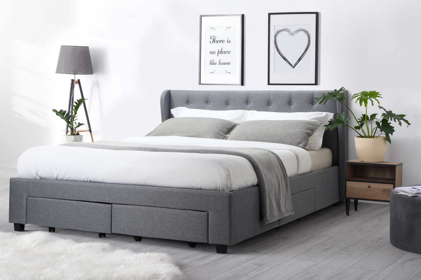 Shangri-La Marseille Storage Bed Frame ( Light Grey, Double)