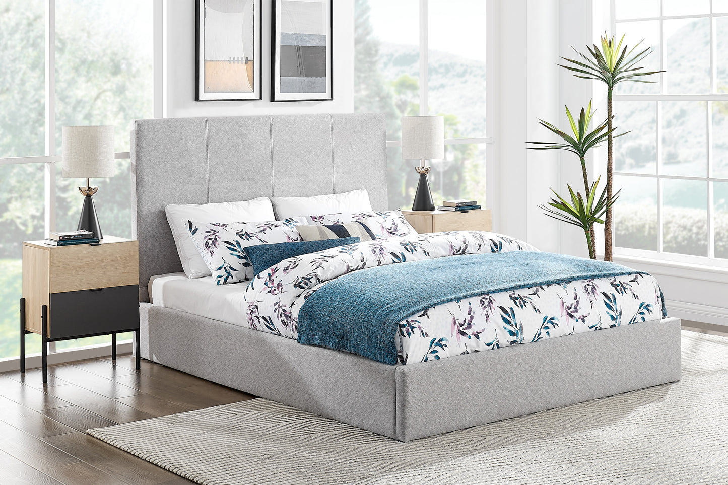 Shangri-La Antalya Gas Lift Bed Frame (Light Grey, Queen)