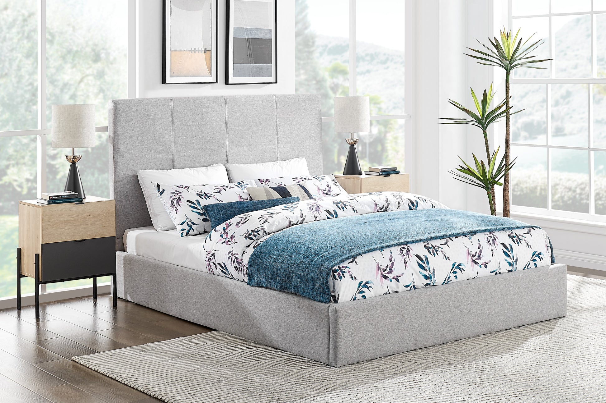 Shangri-La Antalya Gas Lift Bed Frame (Light Grey, Queen)