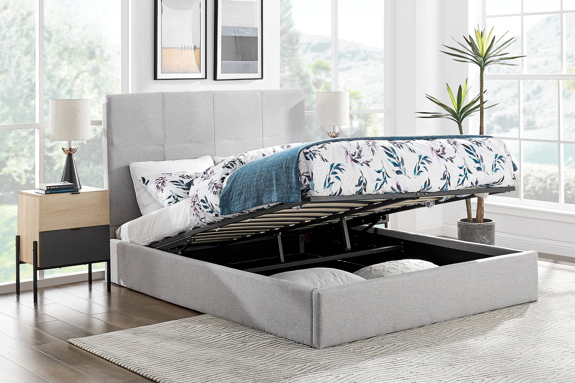 Shangri-La Antalya Gas Lift Bed Frame (Light Grey, Queen)