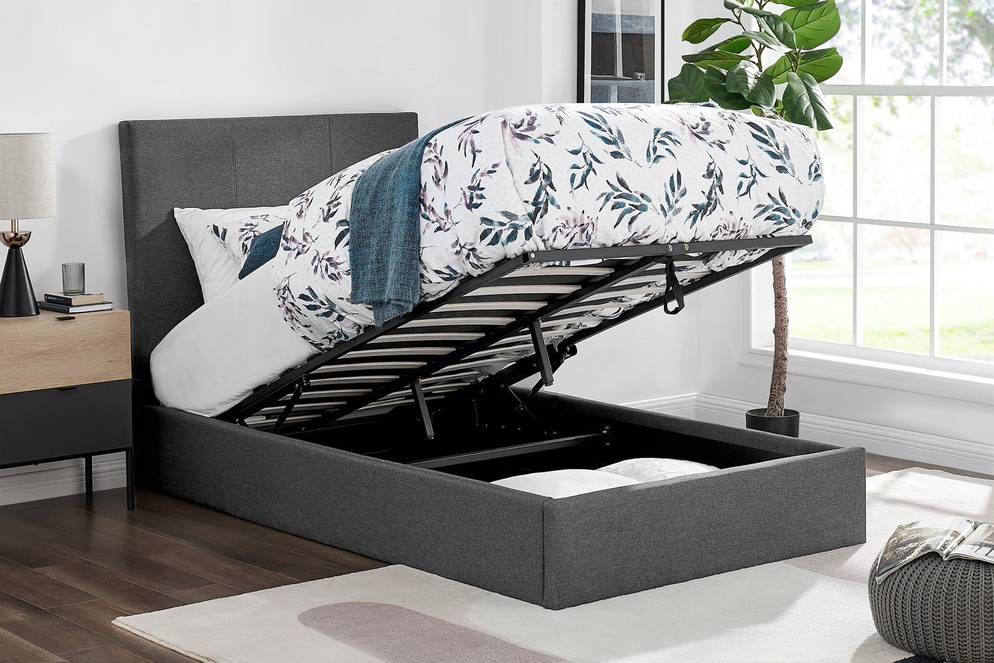 Shangri-La Antalya Gas Lift Bed Frame - (King Single Charcoal)