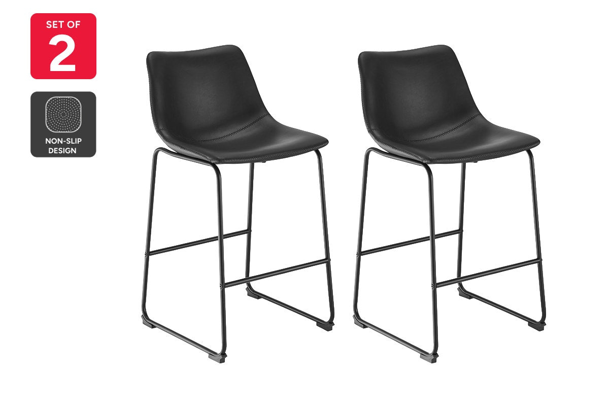 Shangri-La Set of 2 Jackson Sled Base Stools (Black/Black PU)