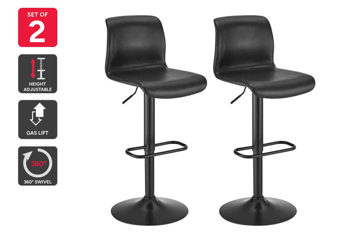 Shangri-La Set of 2 Jackson Height Adjustable Stools (Black/Black PU)