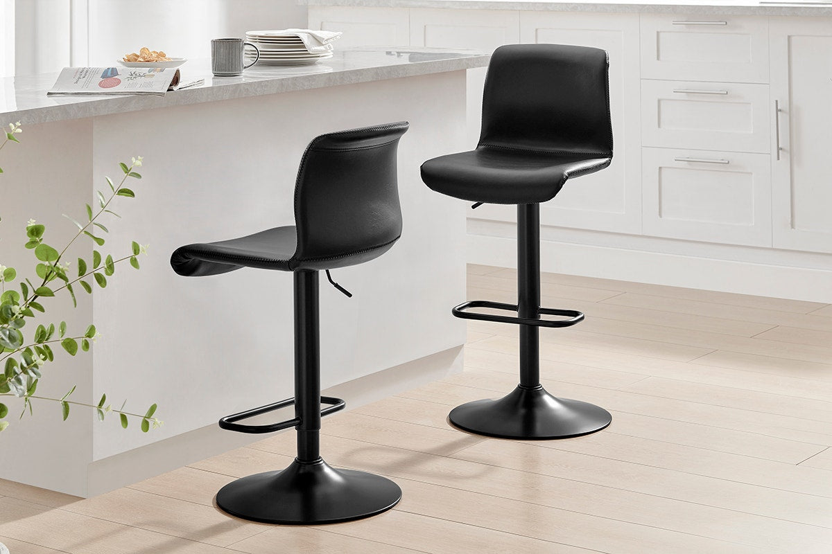 Shangri-La Set of 2 Jackson Height Adjustable Stools (Black/Black PU)