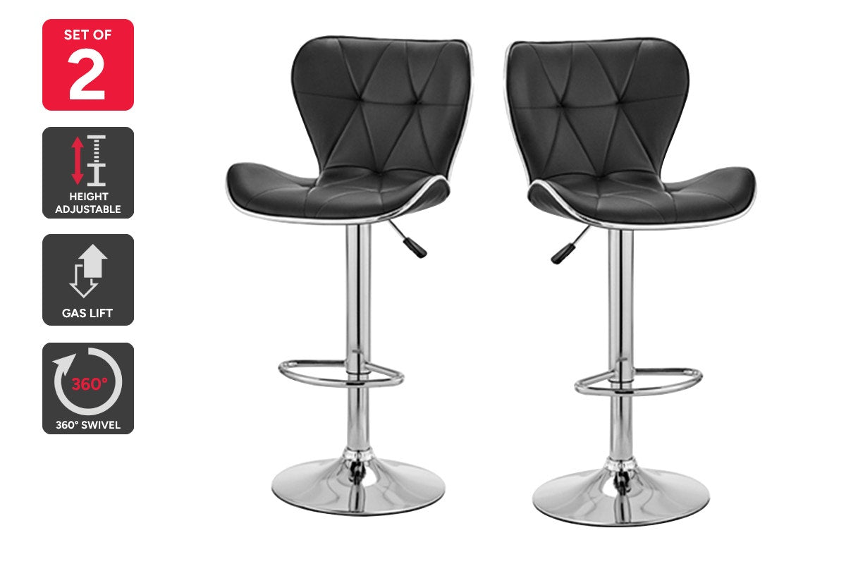 Set of 2 Shangri-La Leana Faux Leather Adjustable Bar Stools (Black)