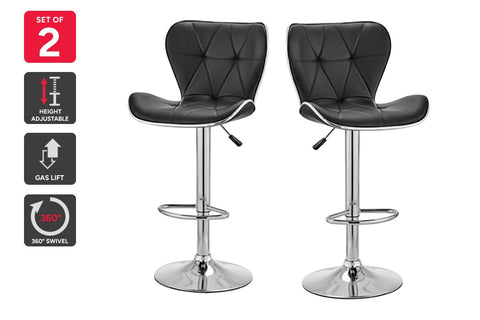 Set of 2 Shangri-La Leana Faux Leather Adjustable Bar Stools (Black) - Auzzistore