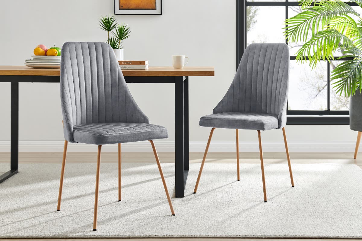 Shangri-La Set of 2 Lucca Velvet Dining Chairs (Dove Grey)