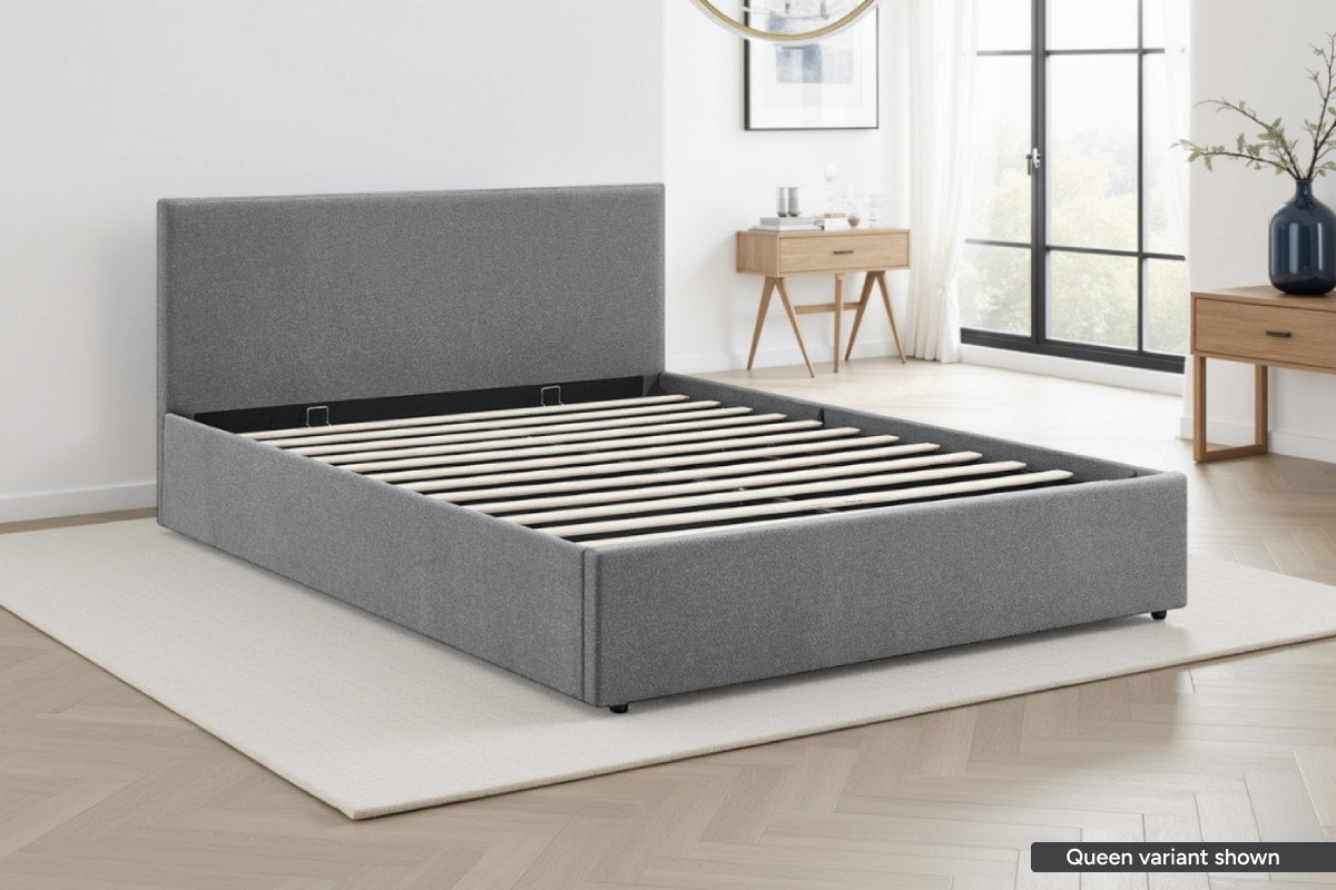 Shangri-La Lyon Gas Lift Storage Bed Frame (Grey, Double)