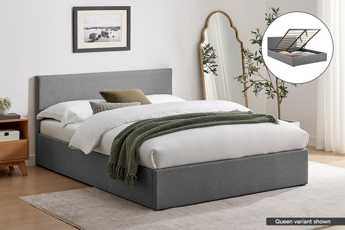 Shangri-La Lyon Gas Lift Storage Bed Frame (Grey, Double)