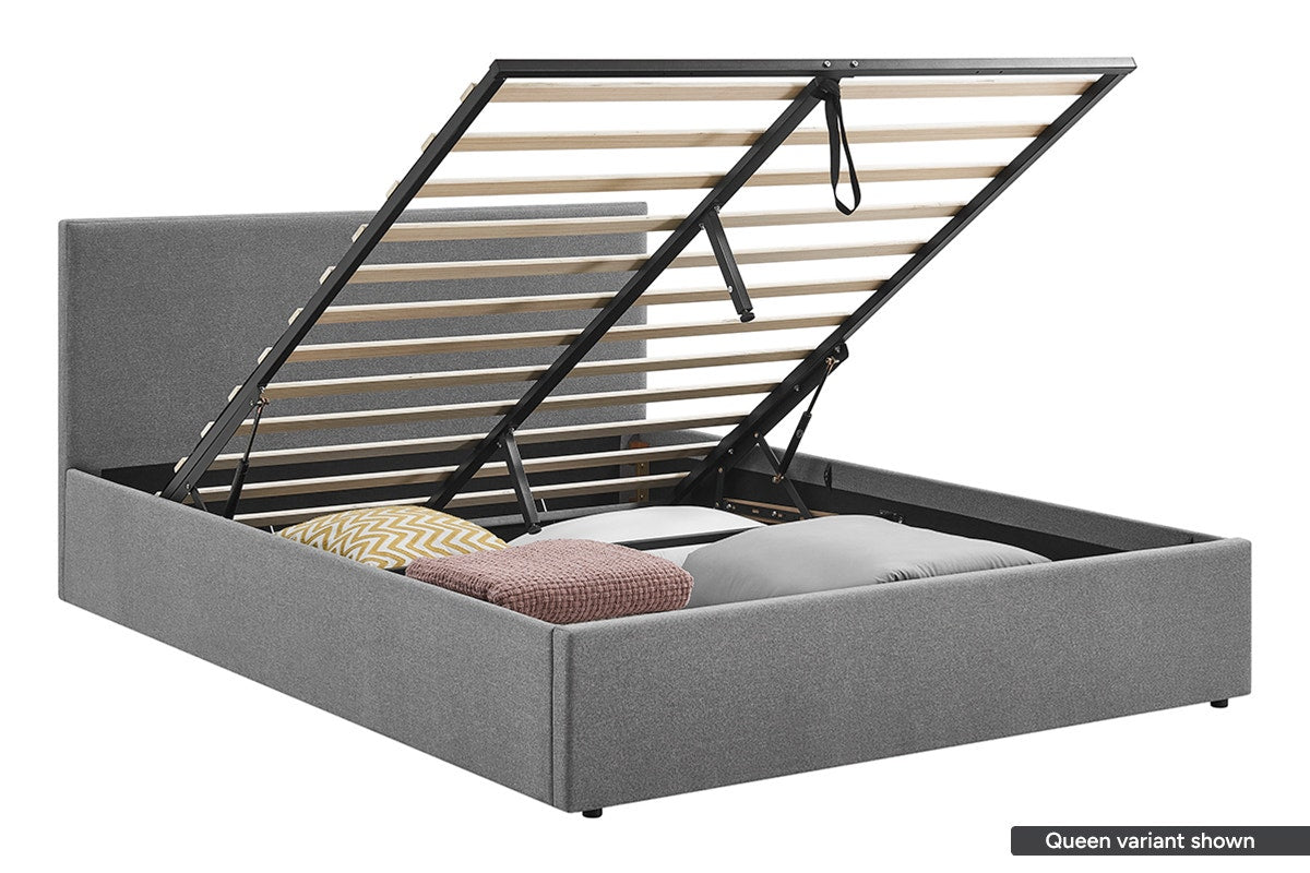 Shangri-La Lyon Gas Lift Storage Bed Frame (Grey, Double)