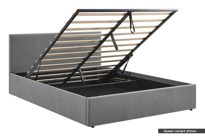 Shangri-La Lyon Gas Lift Storage Bed Frame (Grey, Double)