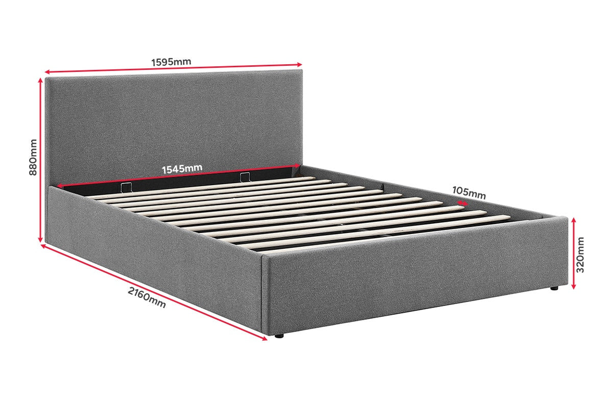 Shangri-La Lyon Gas Lift Storage Bed Frame (Grey, Queen)