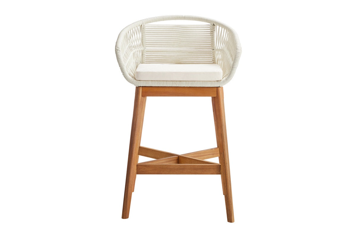 Set of 2 Shangri-La Lorne Rope Cushion Acacia Wood Outdoor Bar Stools (Cream)