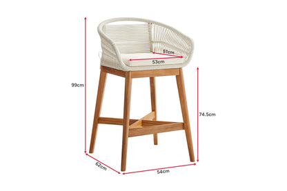 Set of 2 Shangri-La Lorne Rope Cushion Acacia Wood Outdoor Bar Stools (Cream)