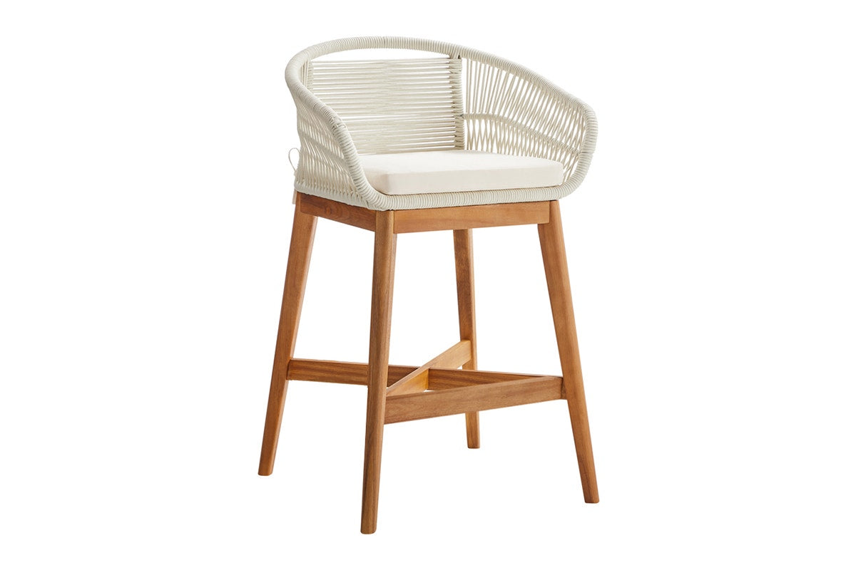 Set of 2 Shangri-La Lorne Rope Cushion Acacia Wood Outdoor Bar Stools (Cream)
