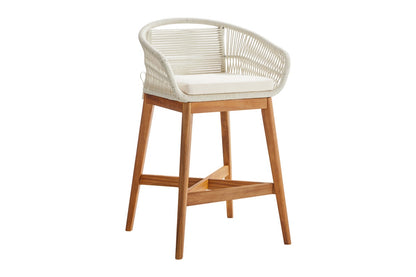 Set of 2 Shangri-La Lorne Rope Cushion Acacia Wood Outdoor Bar Stools (Cream)