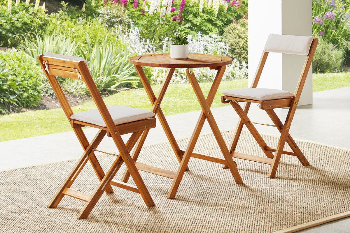 Shangri-La Maya Bay 2 Seater Foldable Outdoor Patio Set Acacia Wood (Teak Cream)