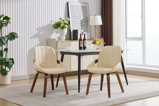 Set of 2 Shangri-La Macarro Faux Leather Dining Chairs (Beige)