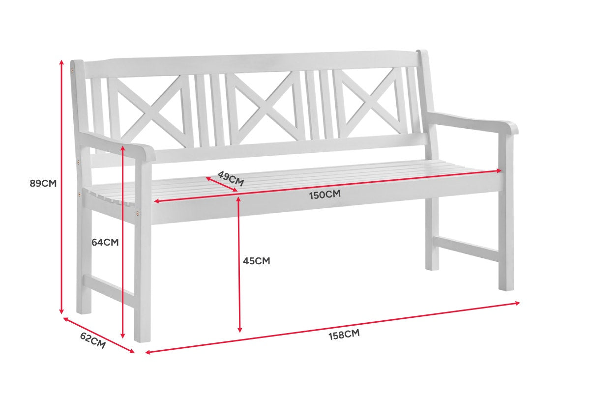 Shangri-La Outdoor Melrose Cross Back Acacia Bench PU (White)