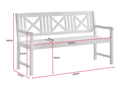 Shangri-La Outdoor Melrose Cross Back Acacia Bench PU (White)