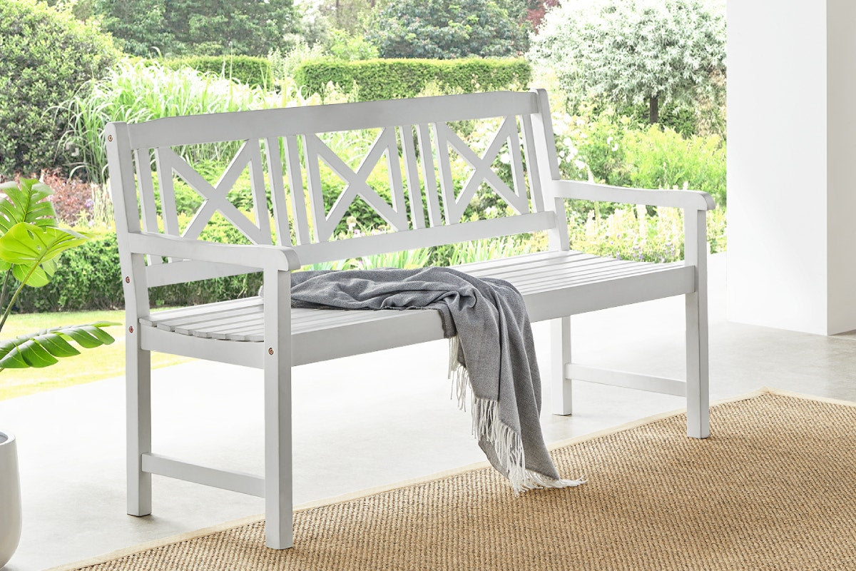 Shangri-La Outdoor Melrose Cross Back Acacia Bench PU (White)