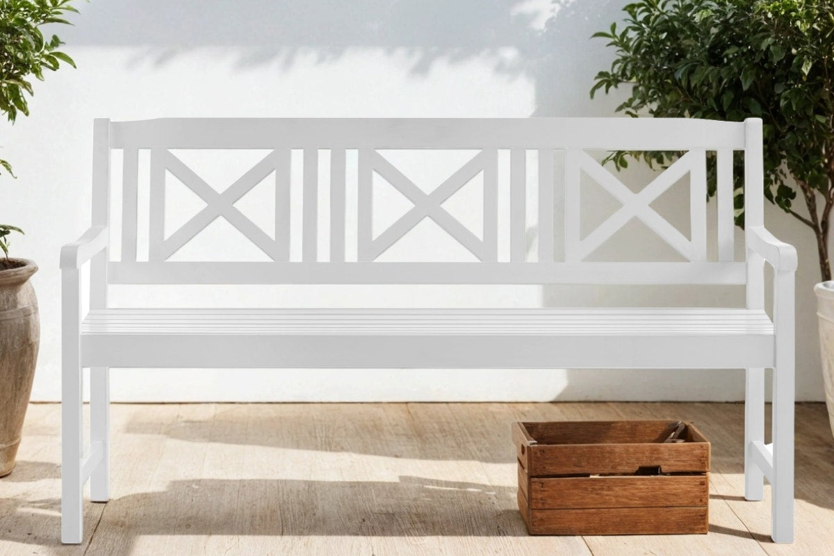 Shangri-La Outdoor Melrose Cross Back Acacia Bench PU (White)