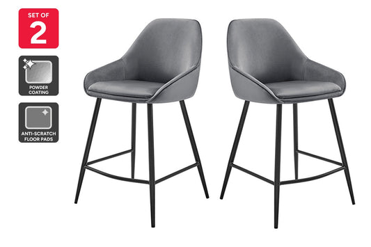 Set of 2 Shangri-La Monaco Velvet Bar Stools (Charcoal/Black)
