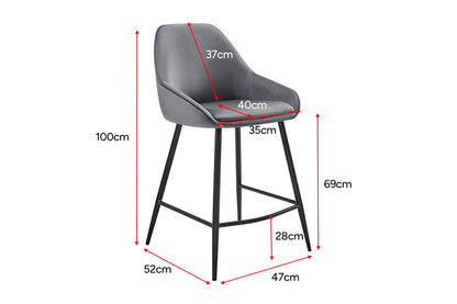 Set of 2 Shangri-La Monaco Velvet Bar Stools (Charcoal/Black)
