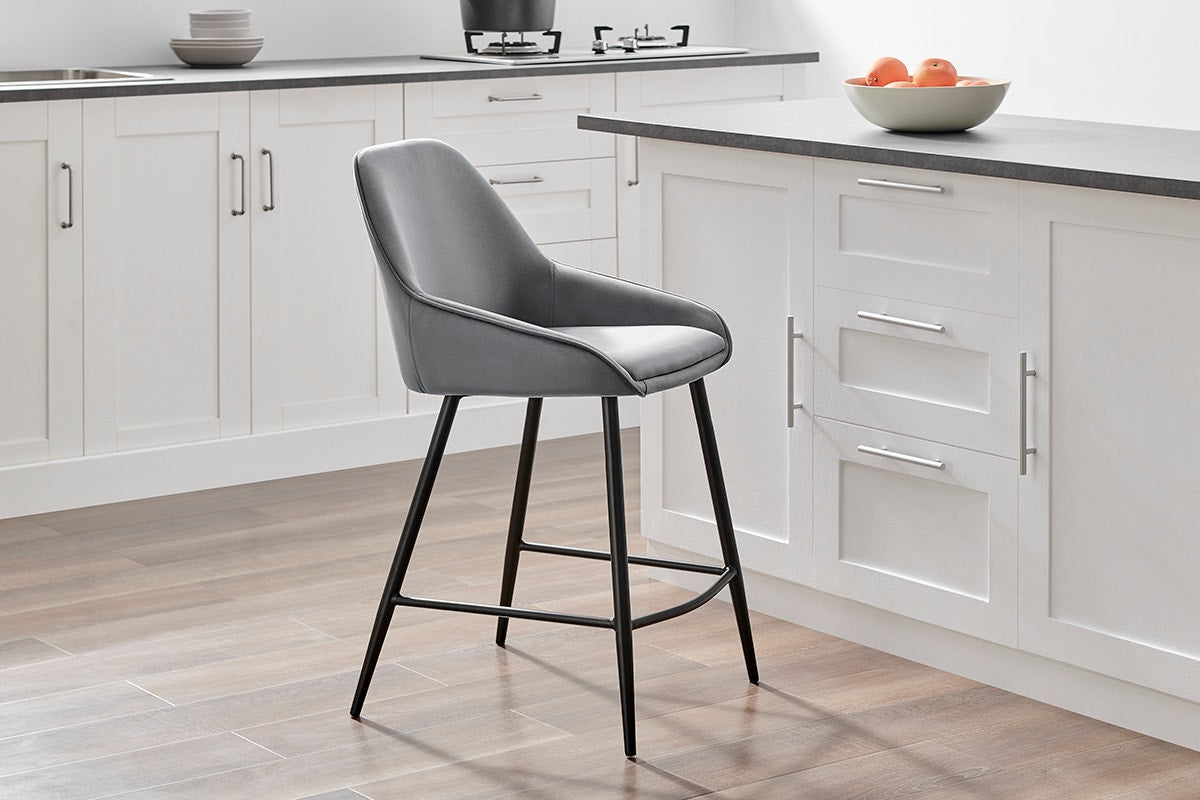 Set of 2 Shangri-La Monaco Velvet Bar Stools (Charcoal/Black)