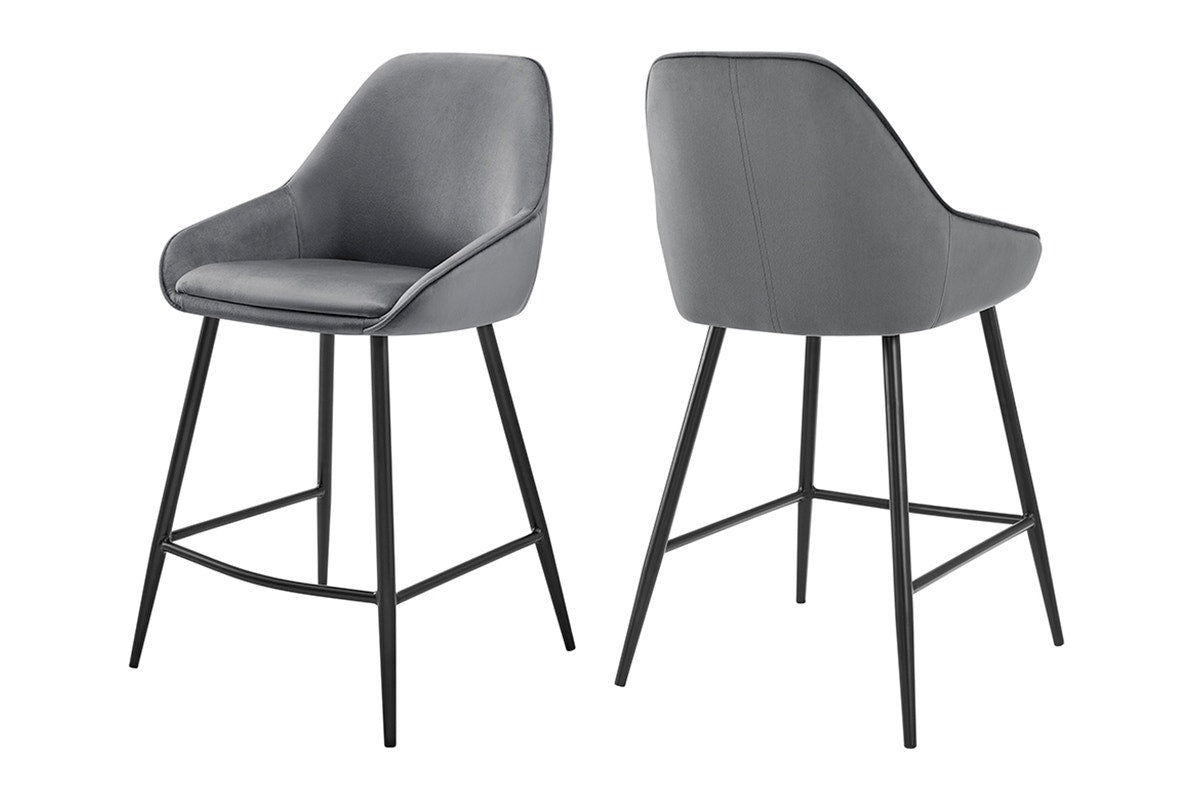 Set of 2 Shangri-La Monaco Velvet Bar Stools (Charcoal/Black)