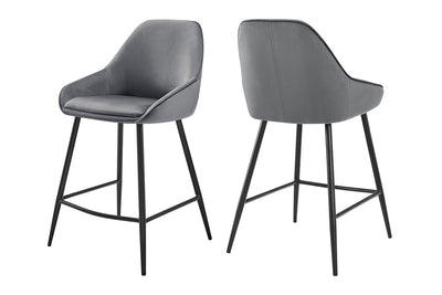 Set of 2 Shangri-La Monaco Velvet Bar Stools - Charcoal/Black
