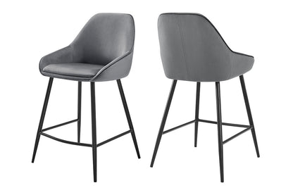 Set of 2 Shangri-La Monaco Velvet Bar Stools (Charcoal/Black)