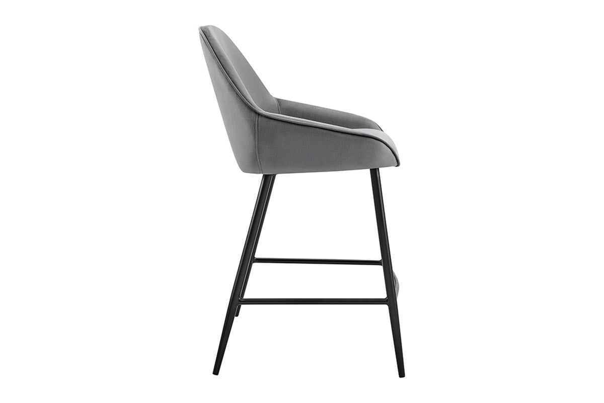 Set of 2 Shangri-La Monaco Velvet Bar Stools (Charcoal/Black)