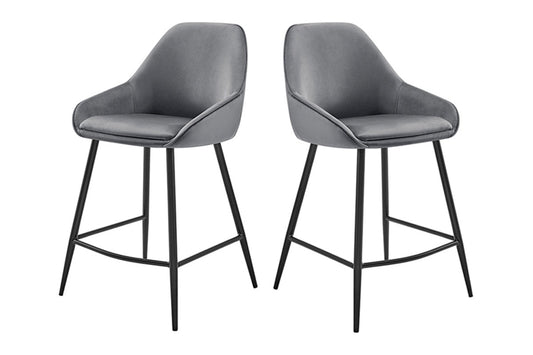 Set of 2 Shangri-La Monaco Velvet Bar Stools (Charcoal/Black)