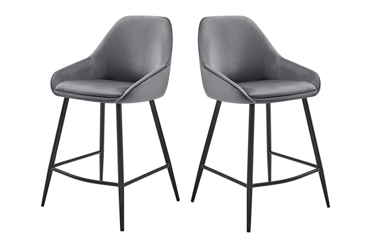 Set of 2 Shangri-La Monaco Velvet Bar Stools (Charcoal/Black)