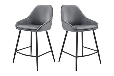 Set of 2 Shangri-La Monaco Velvet Bar Stools - Charcoal/Black