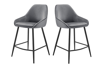 Set of 2 Shangri-La Monaco Velvet Bar Stools (Charcoal/Black)