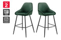 Set of 2 Shangri-La Monaco Velvet Bar Stools - Olive Green/Black